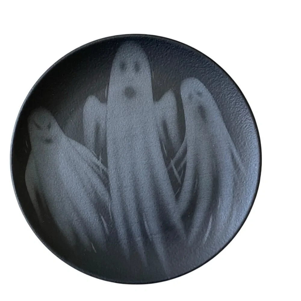 Grammercy Studio Halloween Ghost Salad Plates 8in Matte Black Set of 4 New 👻